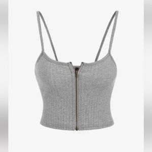 COPY - Zaful - ZAFUL Ribbed Zip Front Crop Camisole - Ash Gray - Size Small